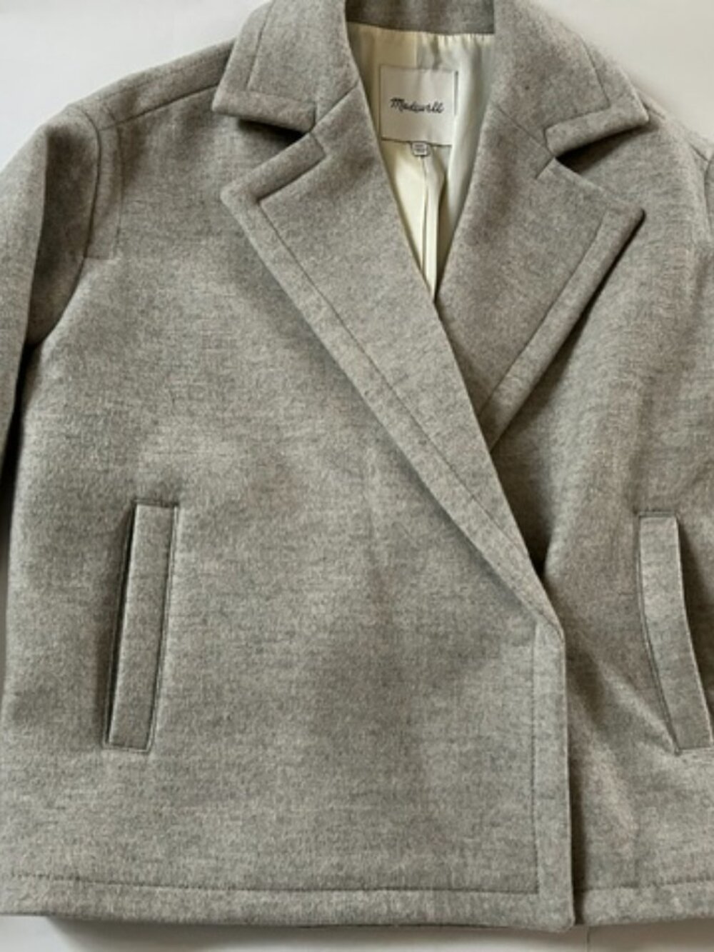 Madewell Women Short Wool Peacoat Jacket Coat Grey XXS Double Breasted F3992